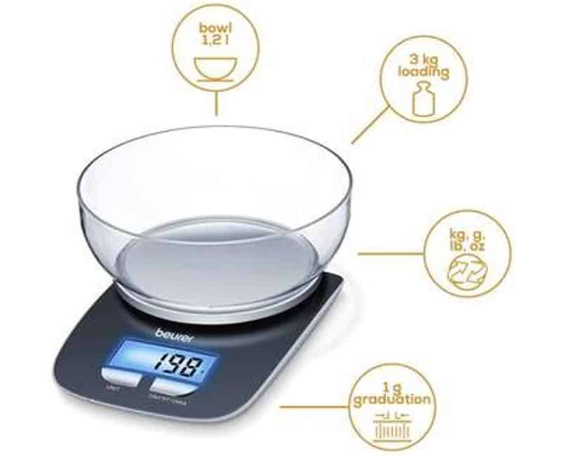 Cân Thực Phẩm Beurer KS25 Digital Kitchen Scales-3 Cân Thực Phẩm Beurer KS25 Digital Kitchen Scales