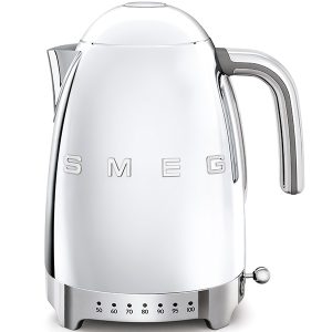 Ấm đun nước SMEG KLF04SSEU màu bạc với thiết kế các nút sáng nhiệt độ trực quan