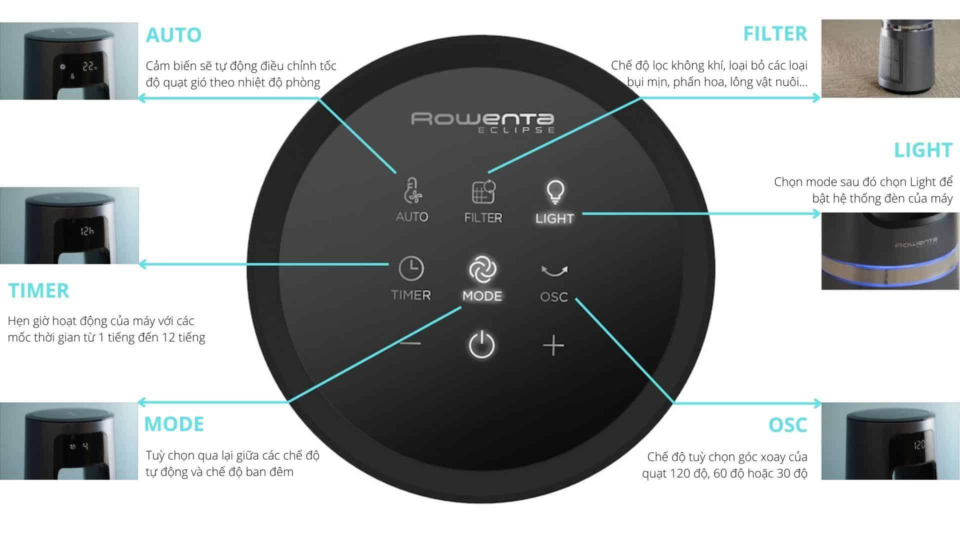 Quạt Không Cánh Kèm Lọc Không Khí Rowenta QU5030-7 Quạt Không Cánh Kèm Lọc Không Khí Rowenta QU5030