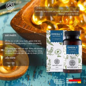 Dầu Cá Nature Love Omega 3 Aus Fischol 40225 120V 9 Viên Uống Dầu Cá Nature Love Omega 3 Aus Fischol 120 Viên