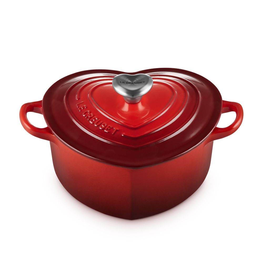 Nồi Gang Le Creuset Heart Cocotte Cerise 1,9L-2 Nồi Gang Le Creuset Heart Shaped Casserole with Heart Knob 1,9L